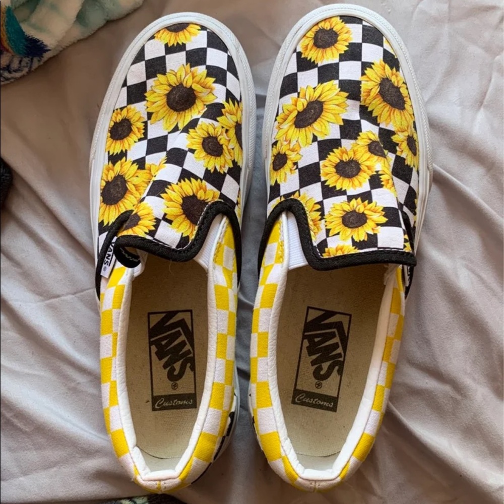 Vans customs sunflower platform slip ons